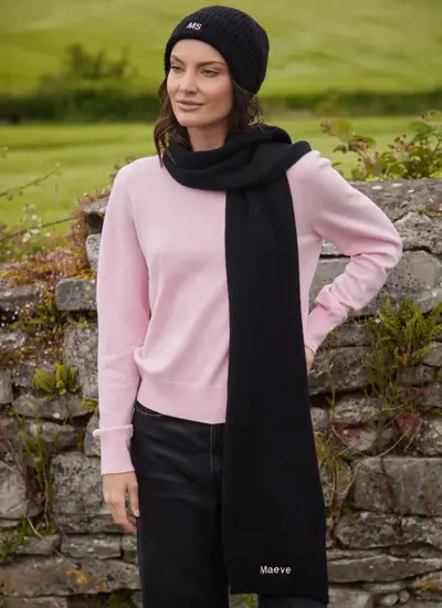 Personalized Wool Cashmere Scarf in Black 